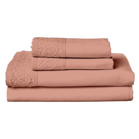 Edra 4 Piece Microfiber Full Size Bed Sheet Set, Crochet Lace, Dusty Pink