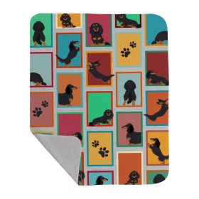 Lots of Longhaired Black Tan Dachshund Quilted Blanket 50x60 Artwork Pattern Quilted Throw Blanket for Bed, Couch, Sofa, Soft and Lightweight
