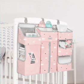 Sunveno Baby Storage Organizer Crib Hanging Storage Bag Caddy Organizer for Baby Essentials Bedding Set Diaper Storage Bag (Color: PINK)